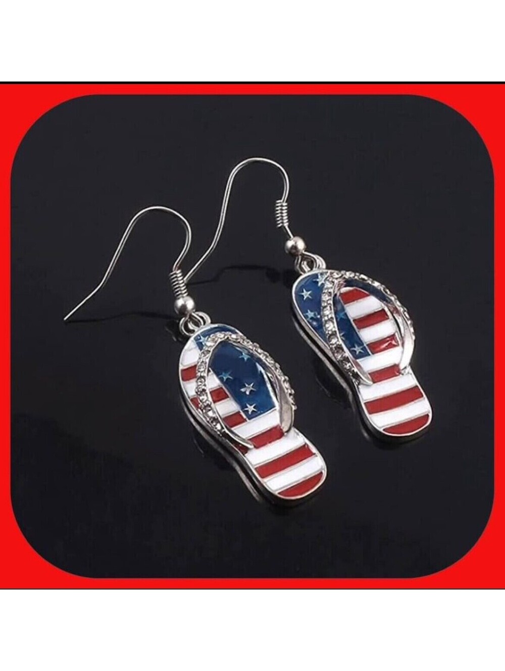 New Super Cute Patriotic Flip Flop 🩴 Rhinestone 4th of July Earrings  100% Cute